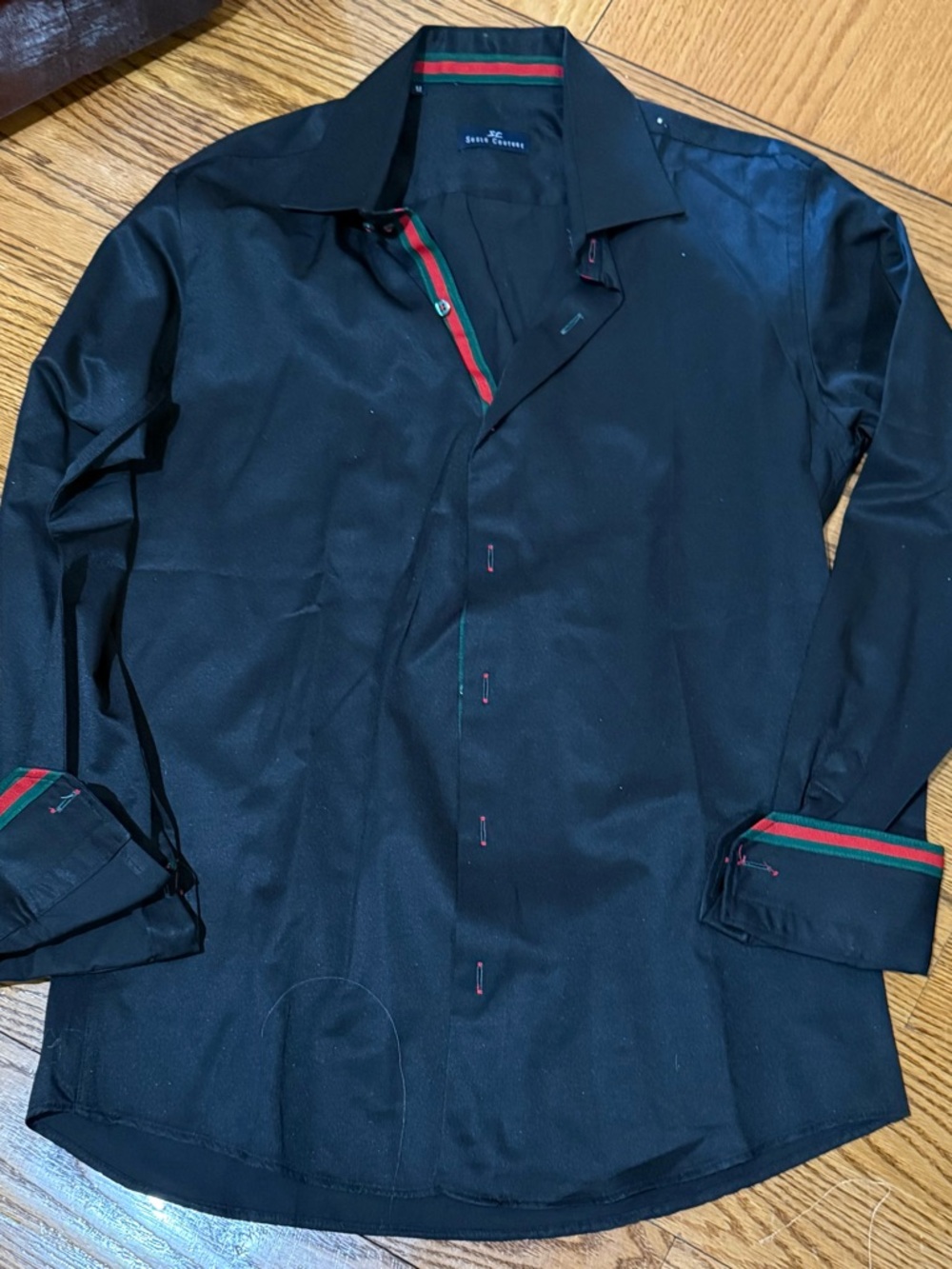 Santa Cruz Skateboards Black Long-Sleeve Dress Shirt with Red & Green Trim